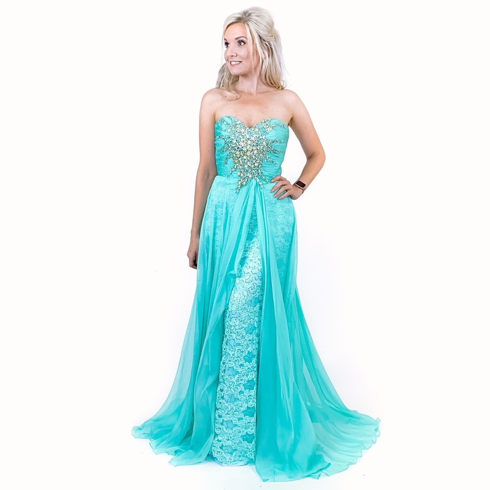 Mint Green Pageant Dress with Overlay Train - Picture 3 of 8